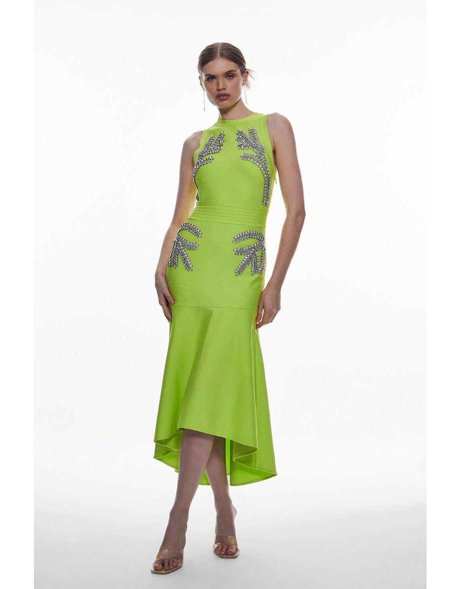 Embellished High Low Hem Midi Bandage Dress