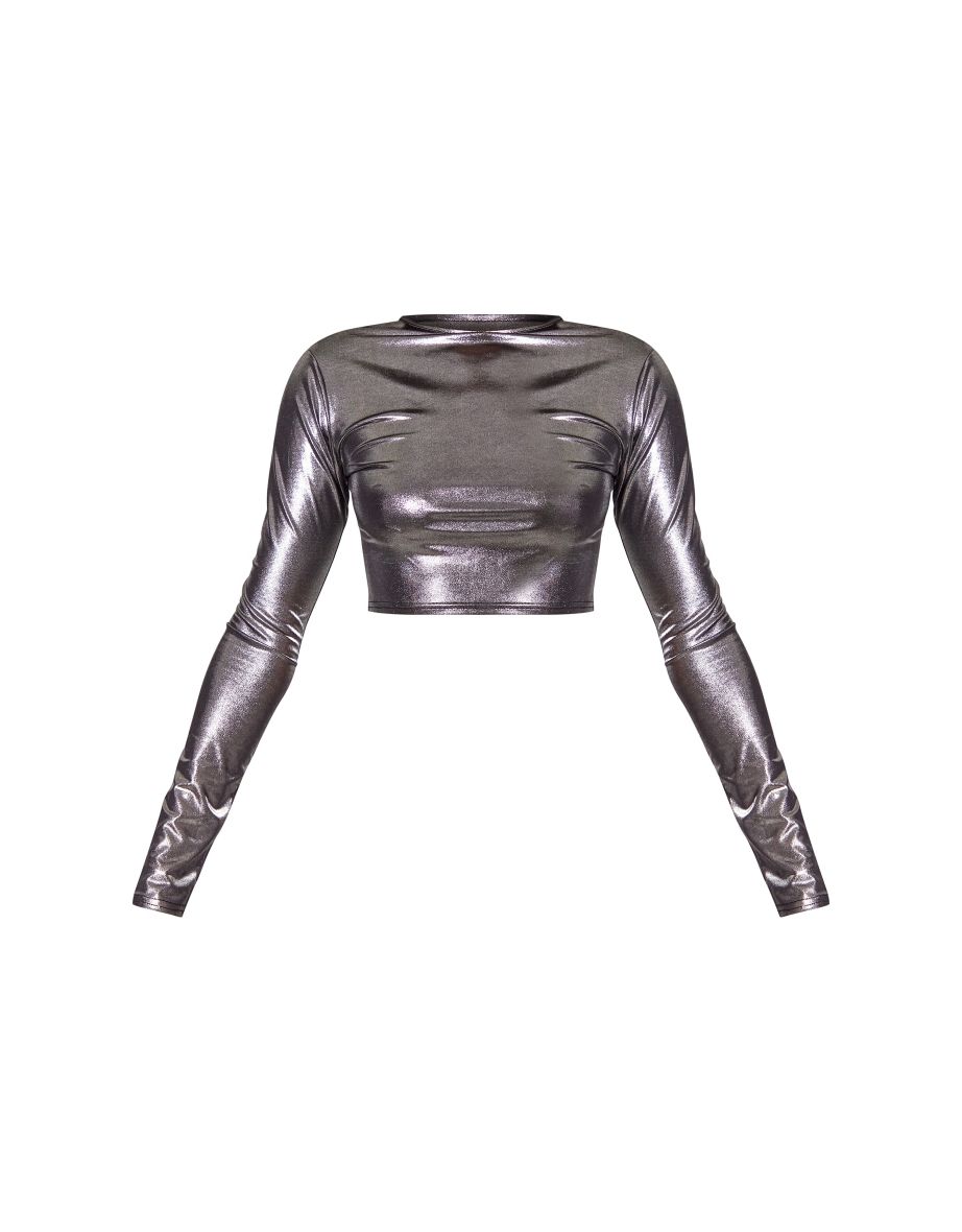 Silver Metallic Long Sleeve Top - 4