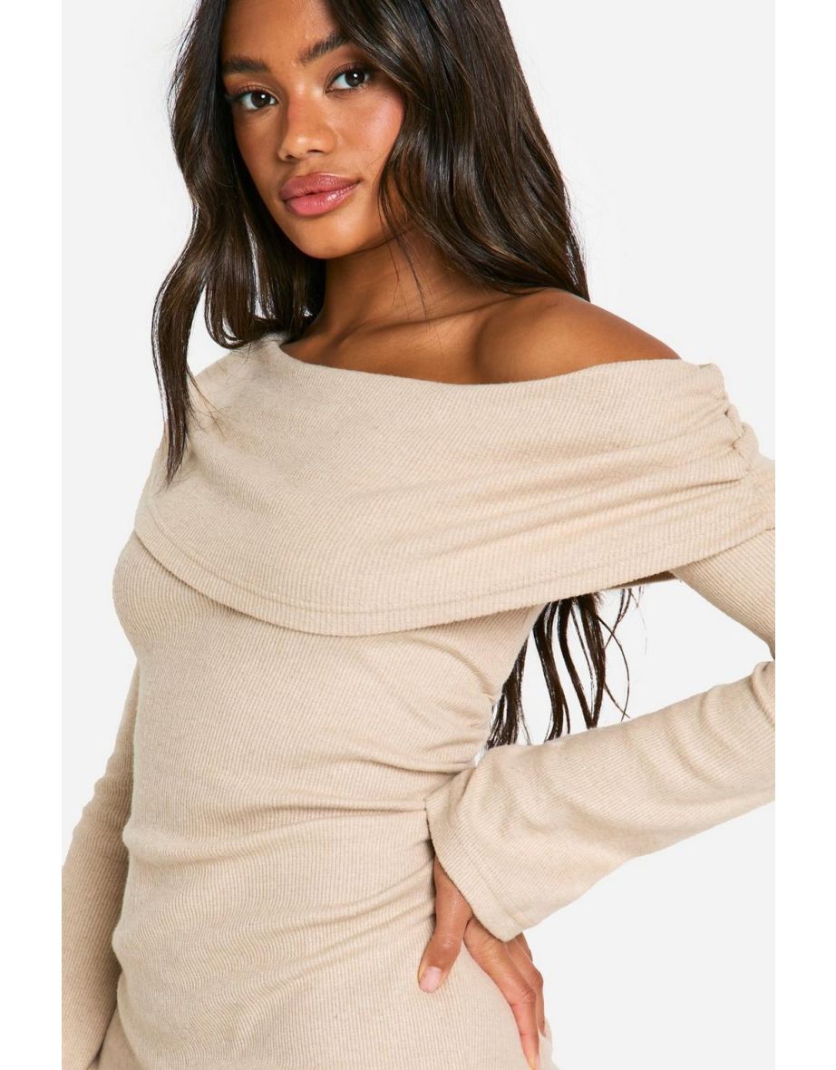 Brushed Rib Mini Long Sleeve Dress - stone - 3