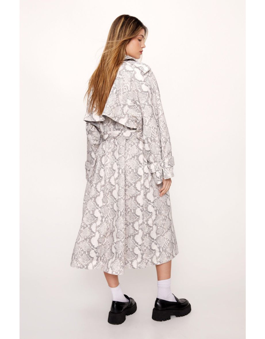 Petite Premium Snake Print Trench Coat - 3