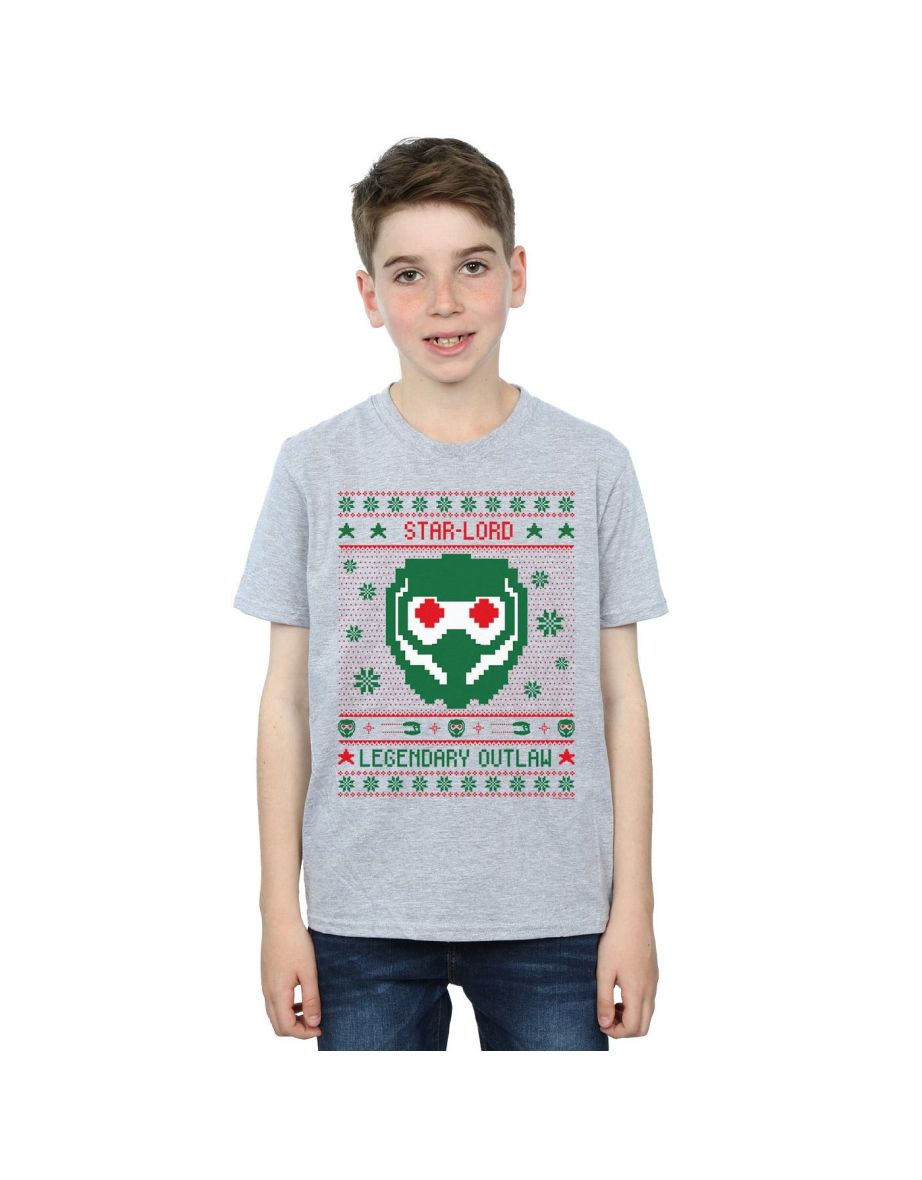 Marvel Boys Guardians Of The Galaxy Vol. 2 Star Lord Fair Isle T-Shirt - Sports Grey