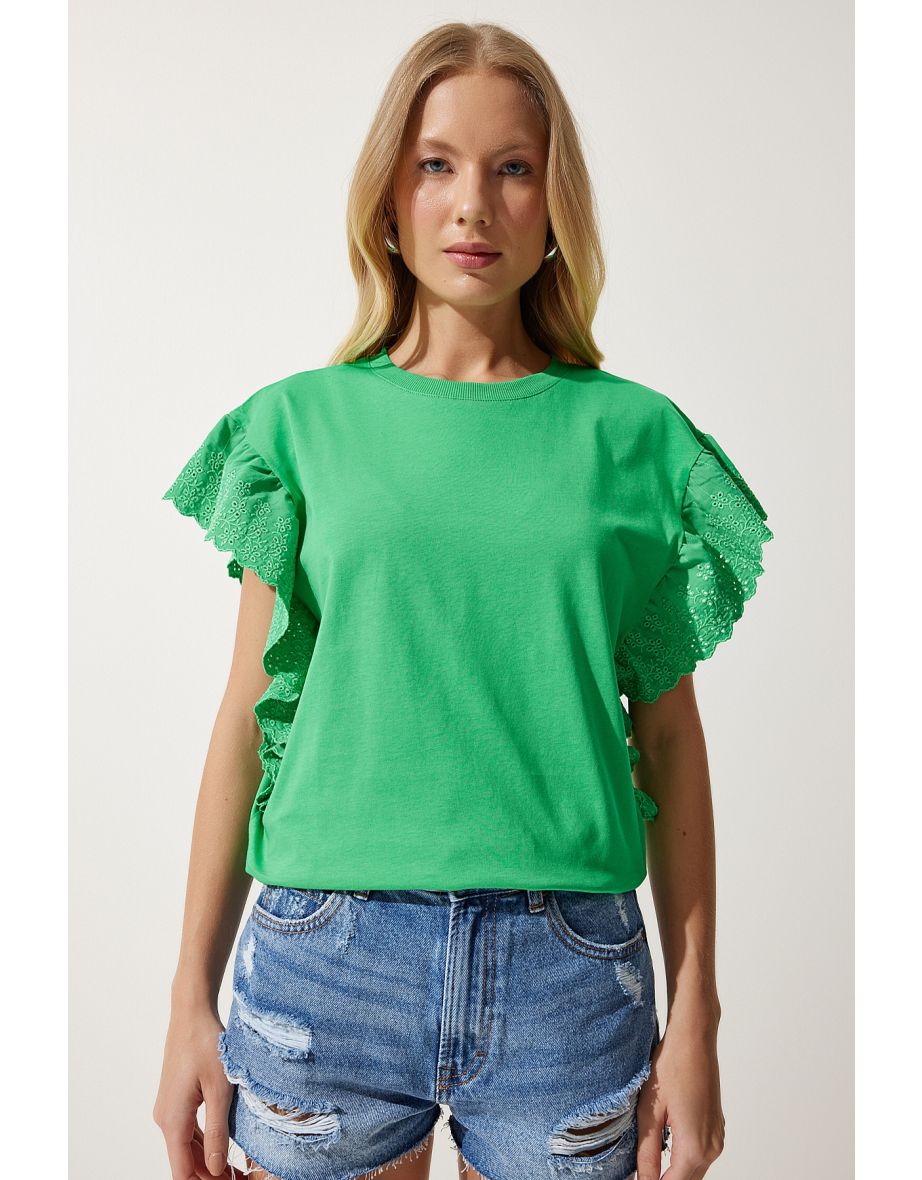 Women's Green Scalloped Knitted Blouse