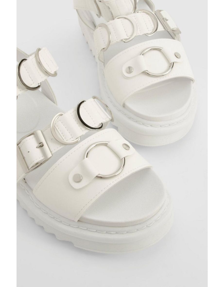 Chunky Buckle Double Strap Flatform Dad Sandal - white - 3