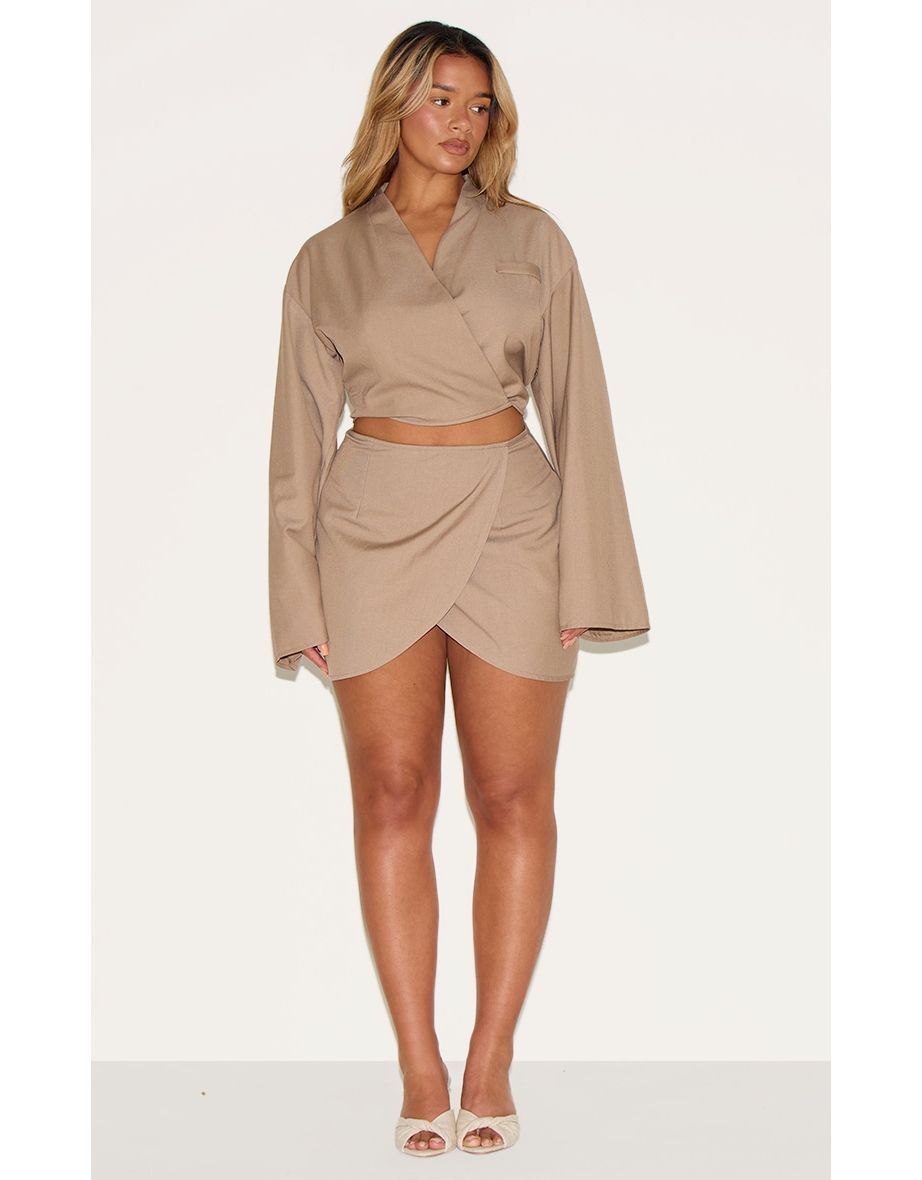 Shape Mocha Tailored Wrap Flared Sleeve Cropped Blazer blouses
