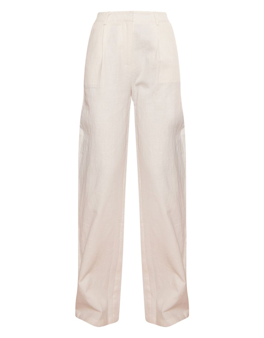 Premium White Linen Look Wide Leg Trousers - 4