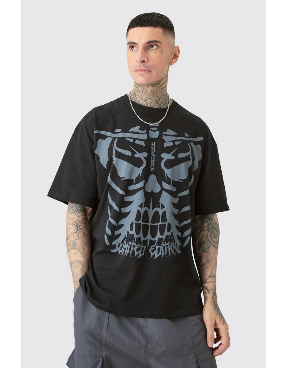 Tall All Over Skeleton Graphic T-shirt In Black - black