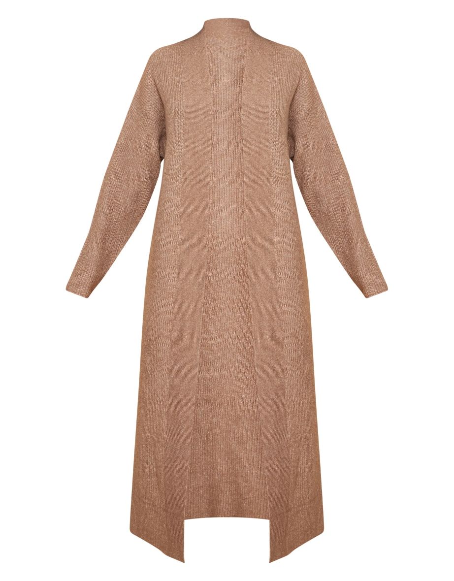 Taupe Marl Knit Rib Maxi Cardigan - 4