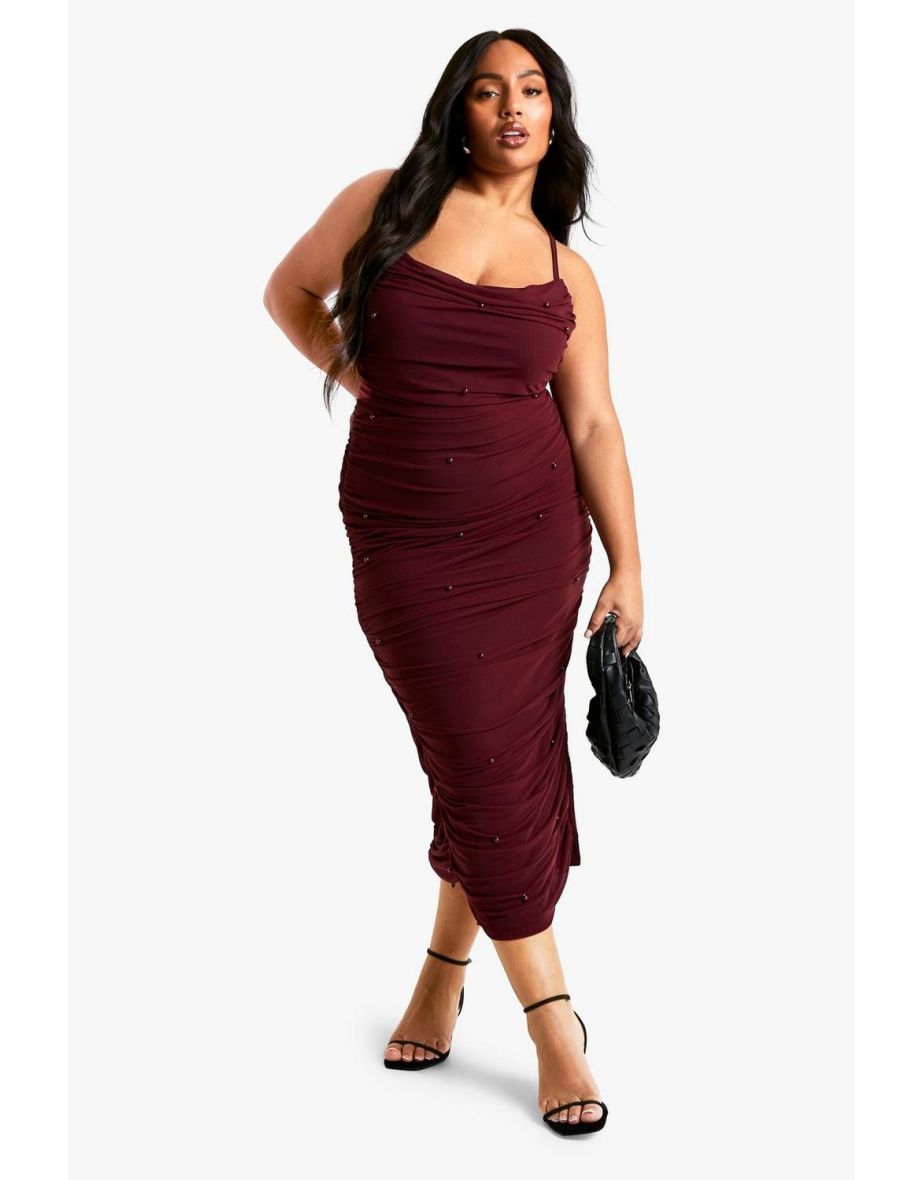 Plus Beaded Strappy Midaxi Dress - burgundy