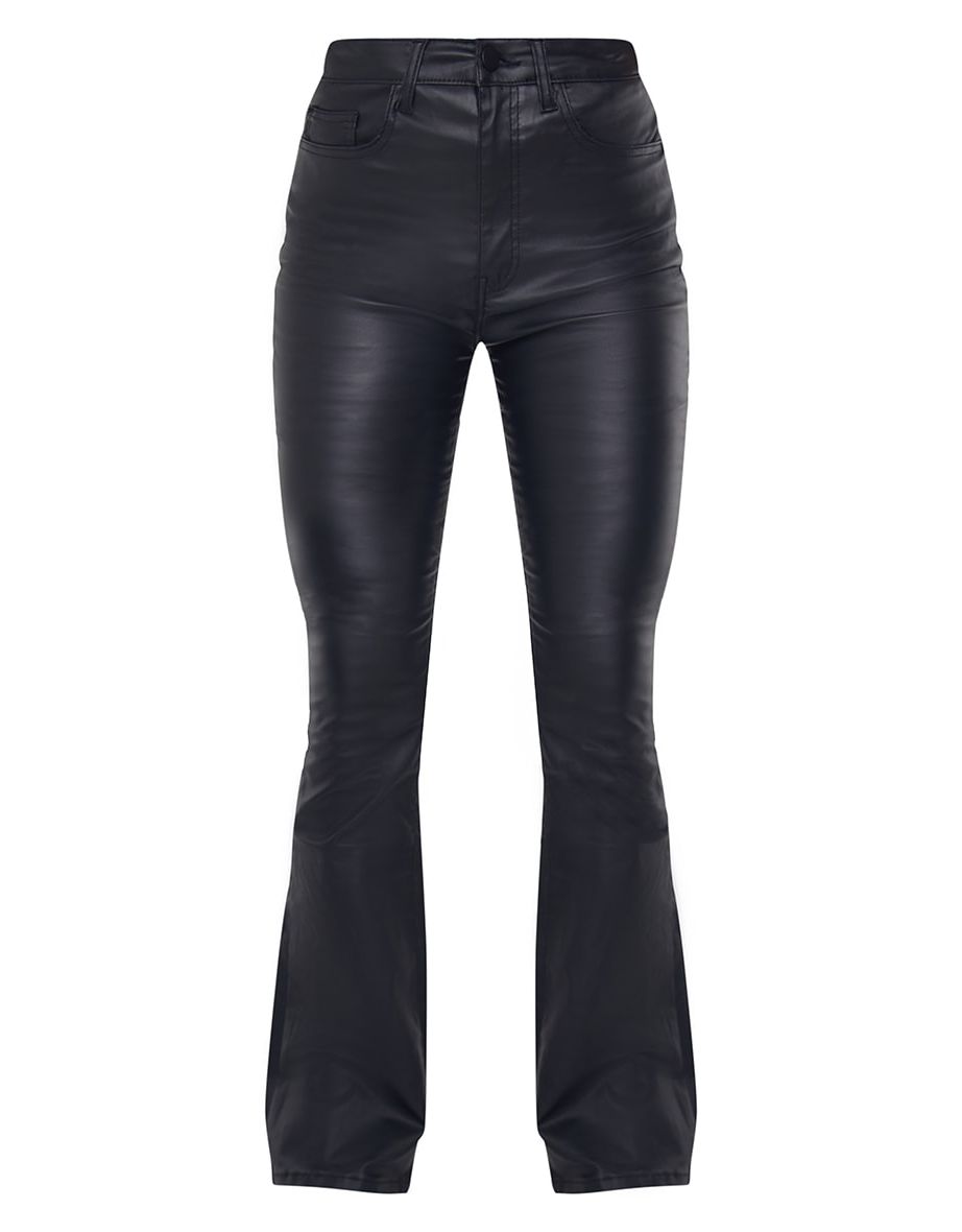 Black Coated Denim Flares - 4