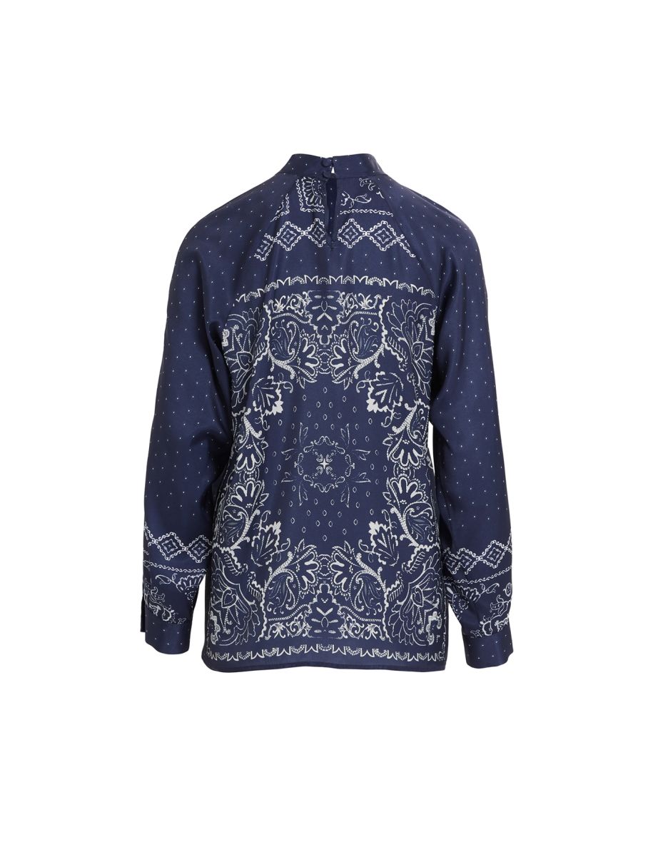 Raglan Sleeve Patterned Navy Blouse - 6