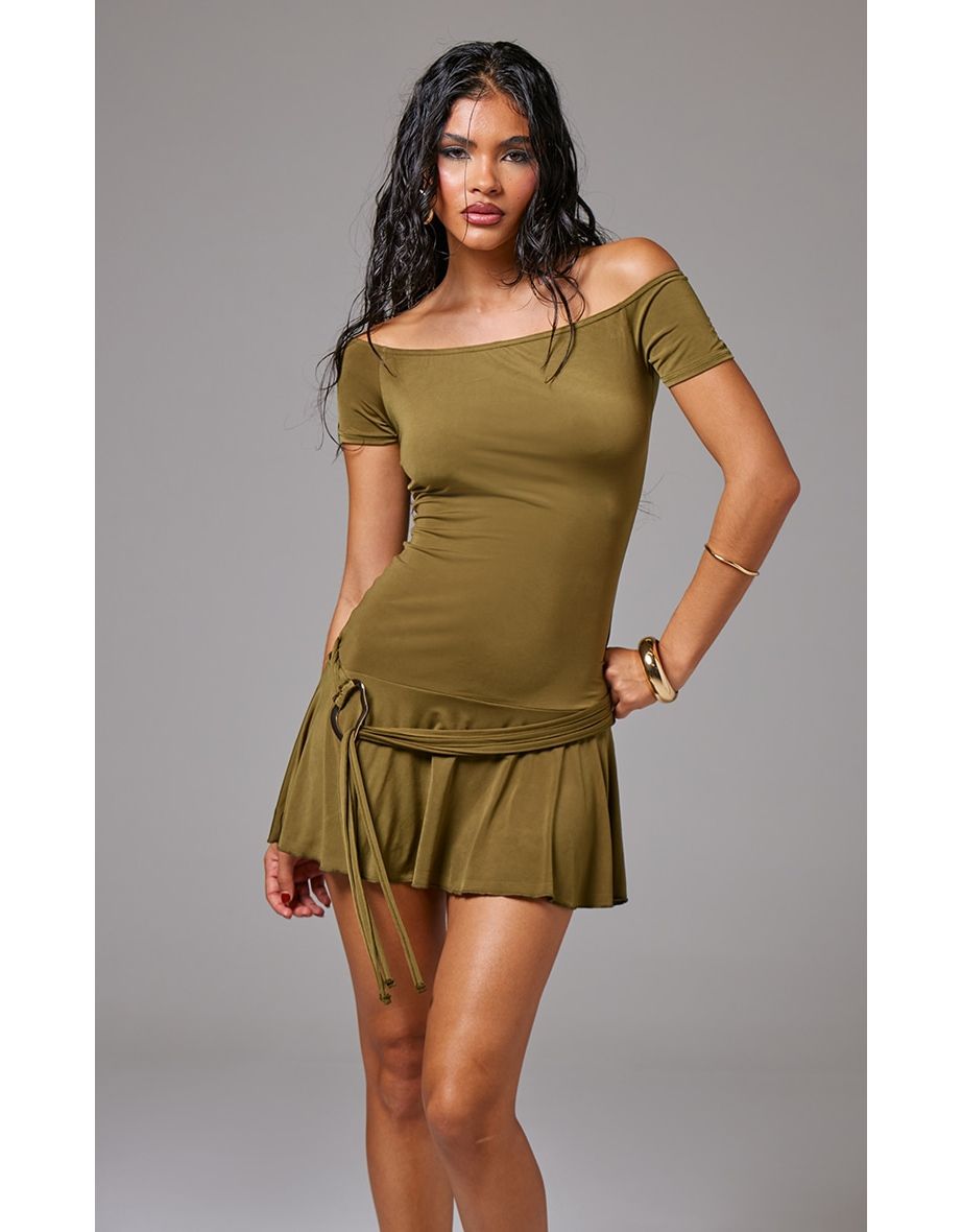 Shop Olive Slinky Belt Detail Shift Dress Online in Qatar VogaCloset