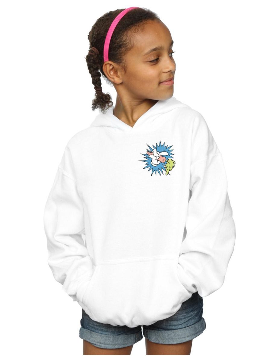 Looney Tunes Girls Bugs Bunny Carrot Breast Print Hoodie - White