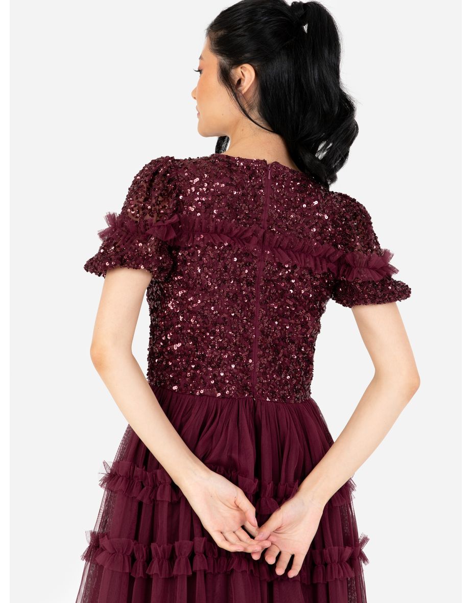 Maya Red Berry Embellished Short Sleeve Midi Dress - 1