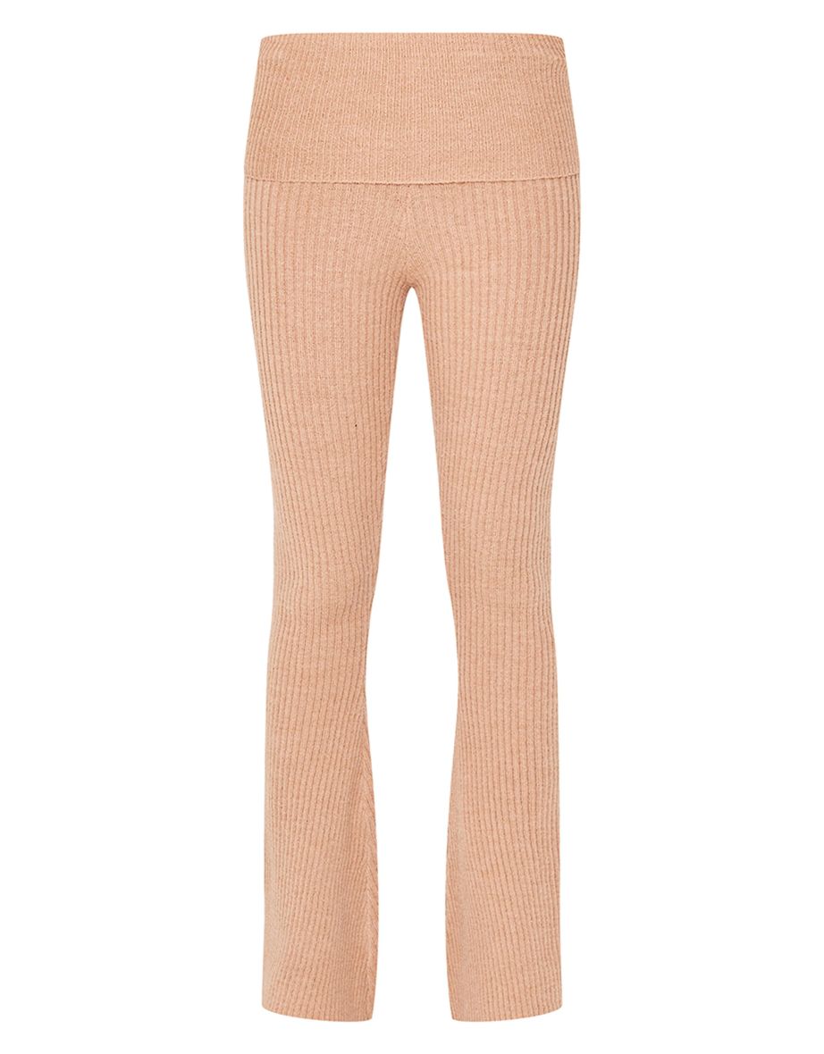 Mocha Flared Leg Knitted Fold Over Waist Trousers - 4
