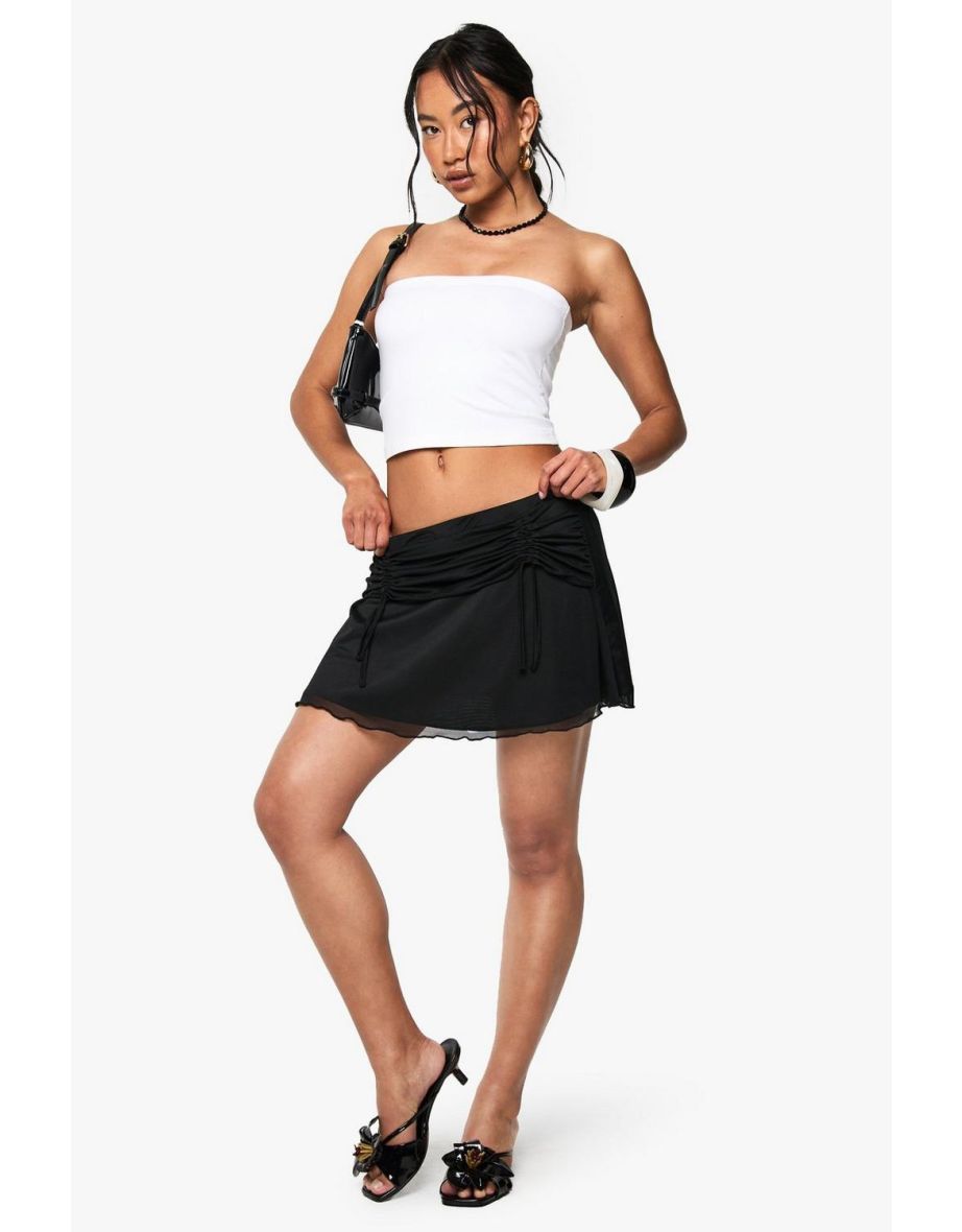Mesh Ruched Front Flippy Skirt - black