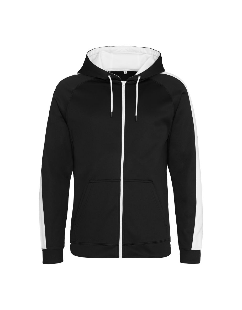 AWDis Just Hoods Mens Contrast Sports Polyester Full Zip Hoodie - Jet Black/Arctic White
