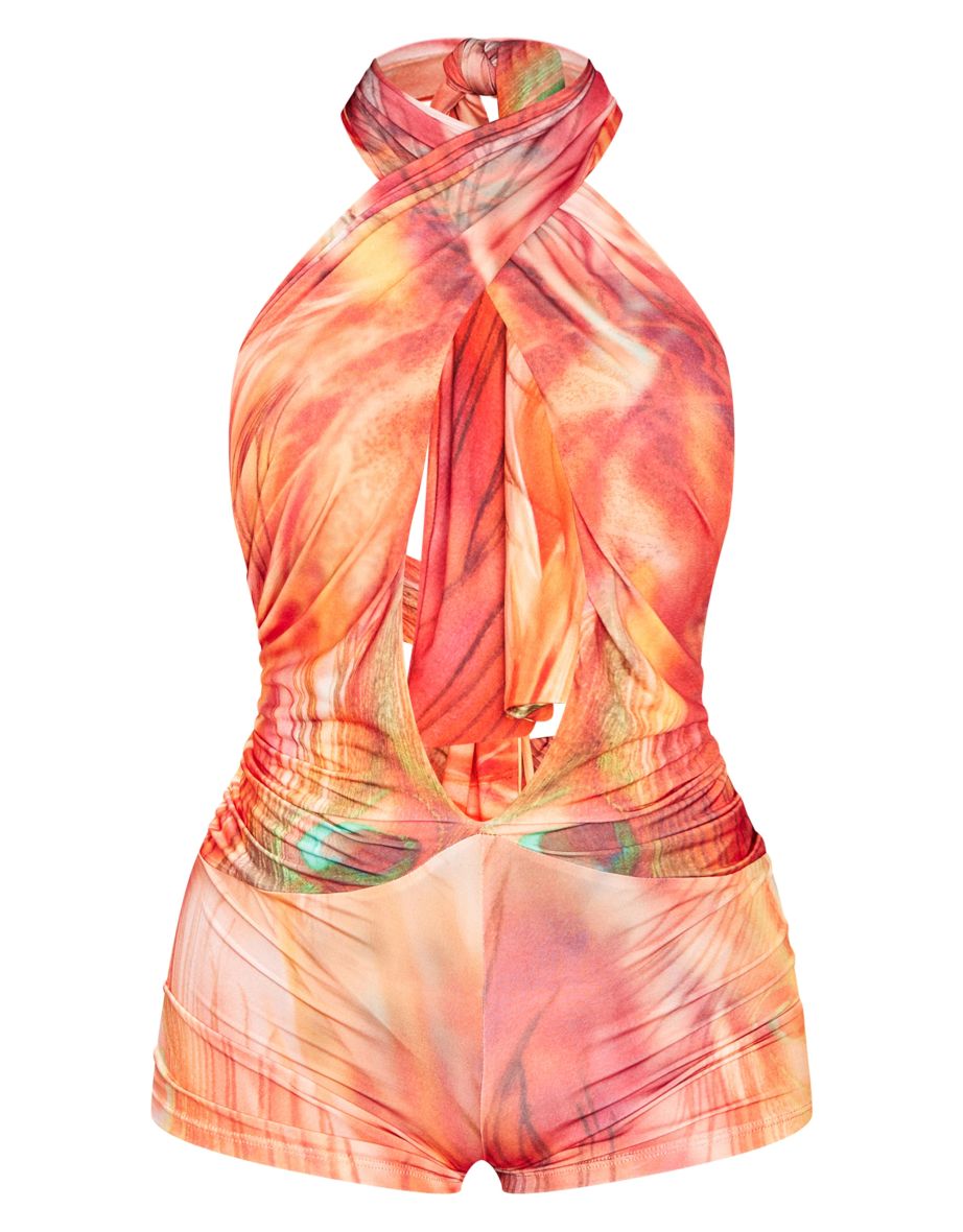 Orange Slinky Halterneck Unitard - 4