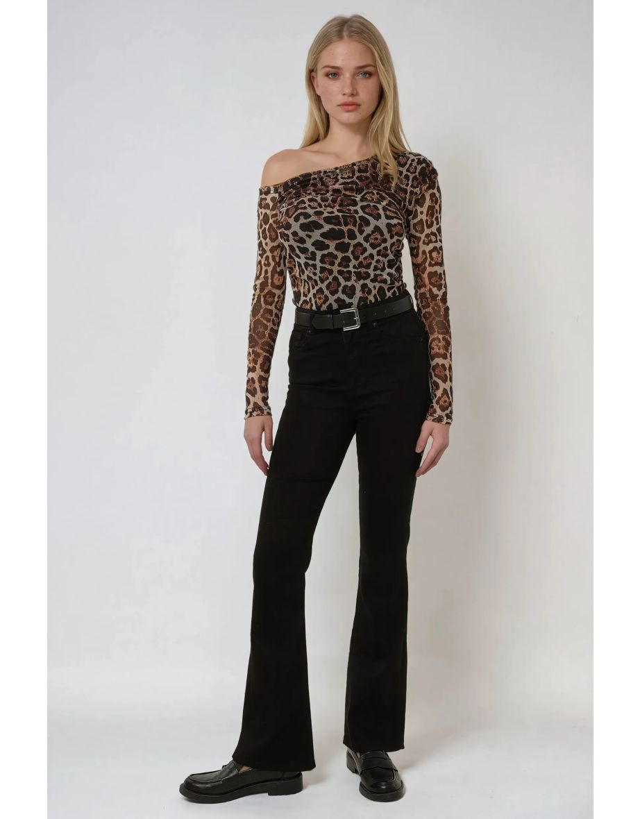 Asymmetrical Collar Tulle Blouse - 4
