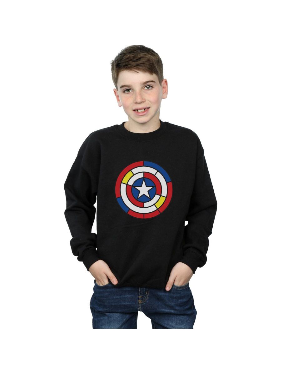 Marvel Boys Captain America Stained Glass Shield Sweatshirt - Black