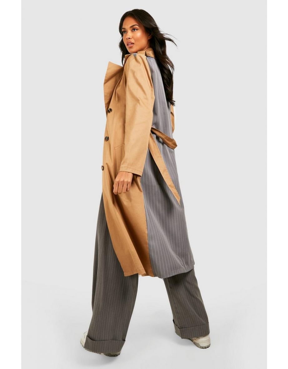 Stripe Back Belted Trench Coat - stone
