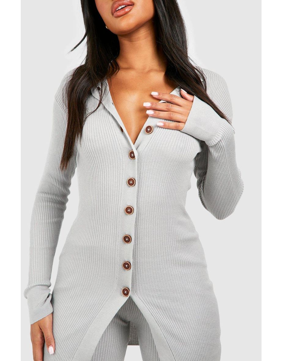 Long Cardigan And Wide Leg Knitted Set - silver - 3