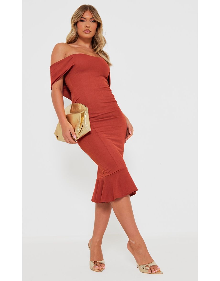 Quiz bardot frill hem midi dress hotsell