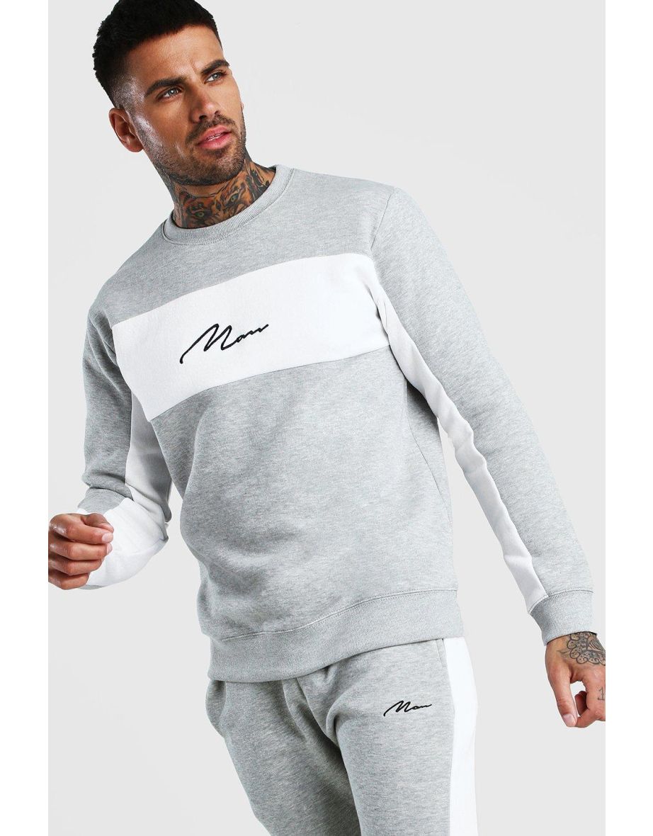 MAN Signature Colour Block Sweatshirt Tracksuit - grey marl - 3