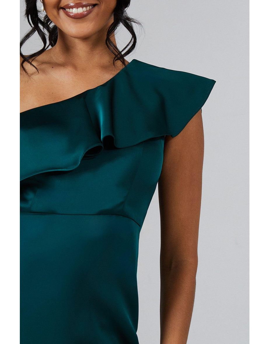 Ruffle Detail One Shoulder Satin Bridemaids Dress - 3