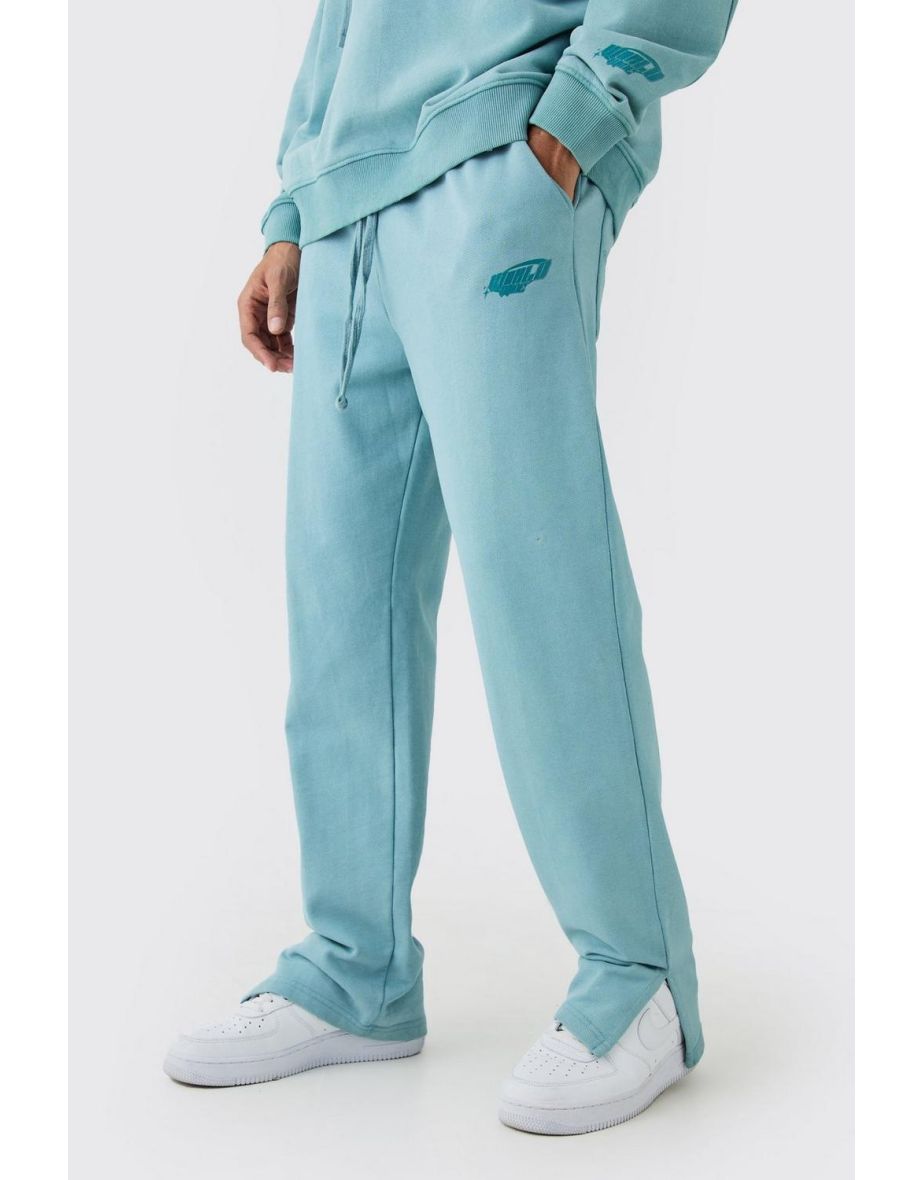Split Hem Washed Quilted Joggers - teal