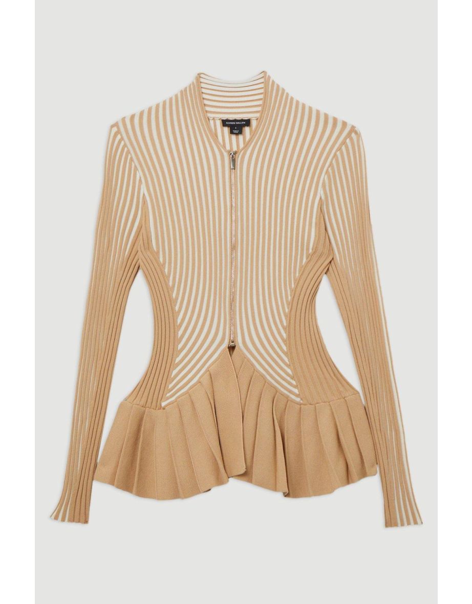 Stripe Zip Through Peplum Knitted Jacket - 3