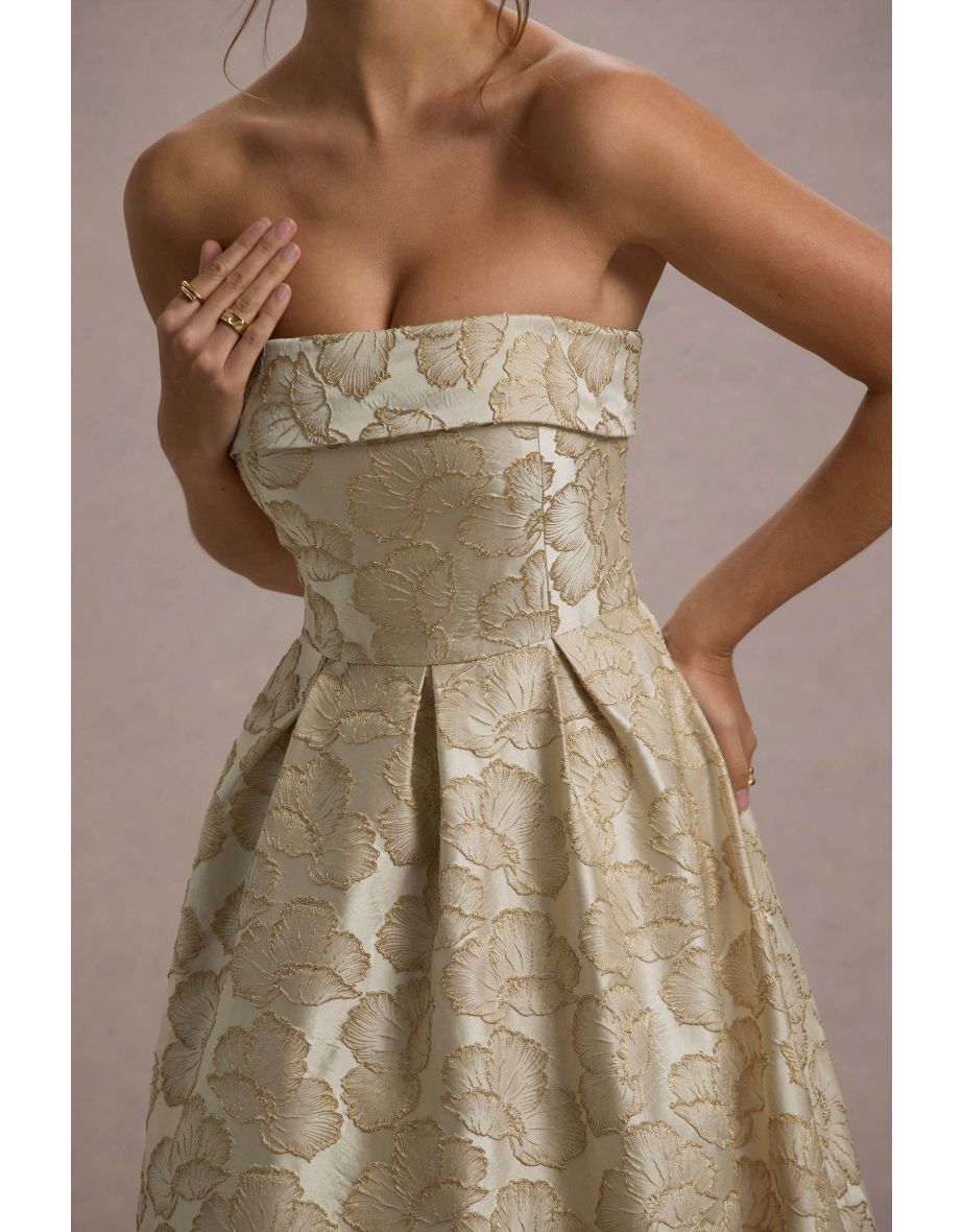 Zuma | Gold Metallic Jacquard Strapless Maxi Dress - 5