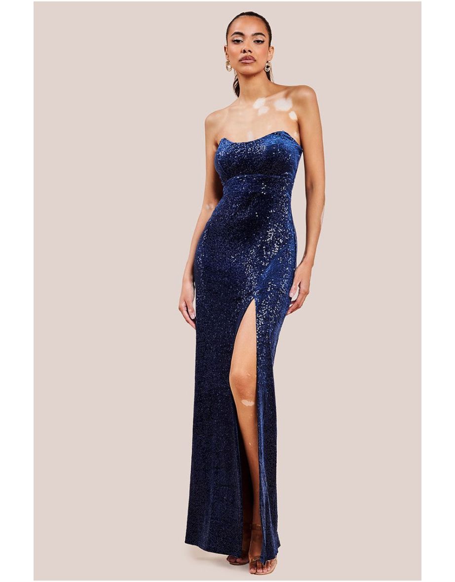 Goddiva Sequin Velvet Bandeau Maxi Dress