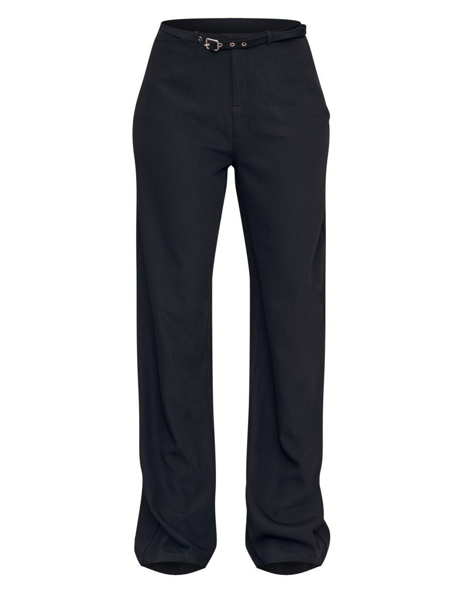 Tall Black Woven Buckle Detail Wide Leg Trousers - 4