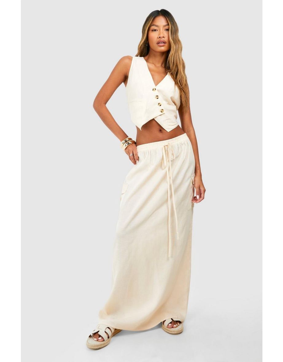 Shop Linen Look Cargo Column Maxi Skirt Online in Bahrain VogaCloset