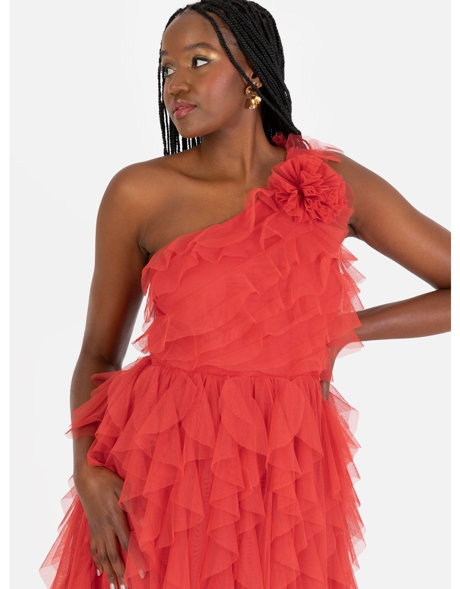 Anaya With Love Recycled Red Waterfall One Shoulder Maxi Dress - 7