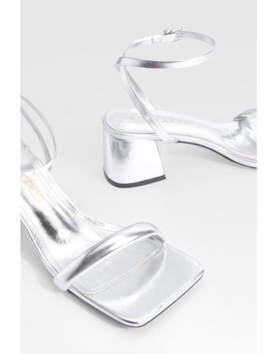 Metallic Square Toe Block Heel Two Part Heels - silver - 3