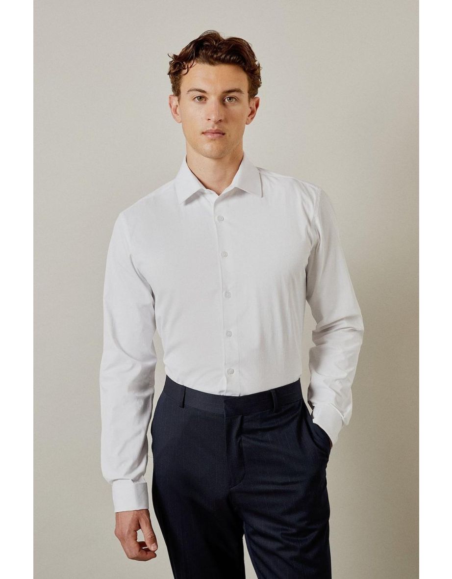 White Easy Iron Double Cuff Slim Fit Shirt - 3