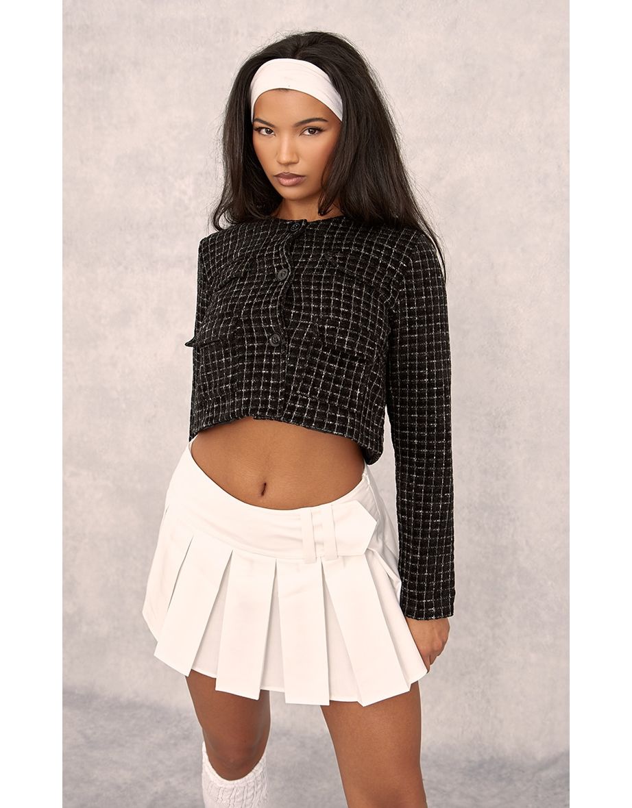 Black Tweed Pocket Detail Crop Blazer