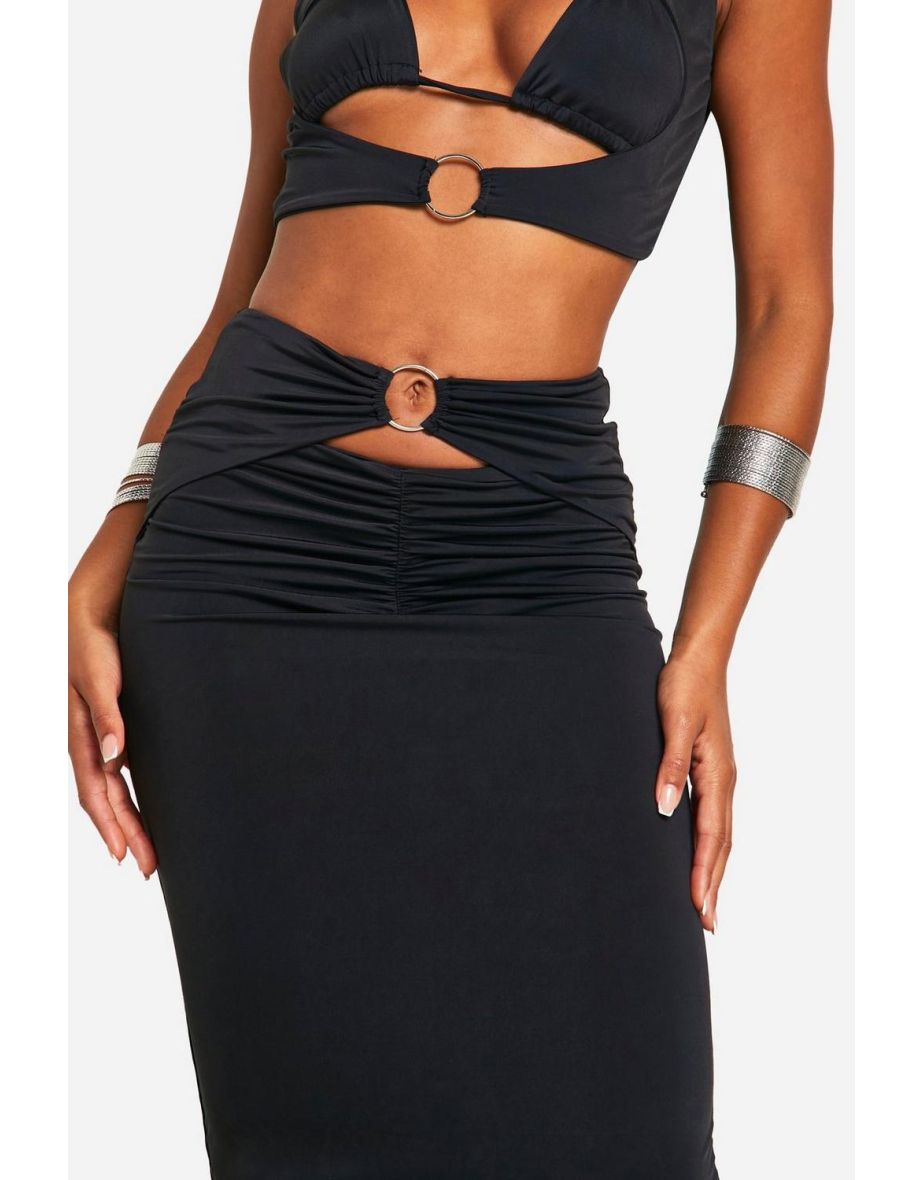 Festival Slinky O Ring Cut Out Maxi Skirt - black - 3