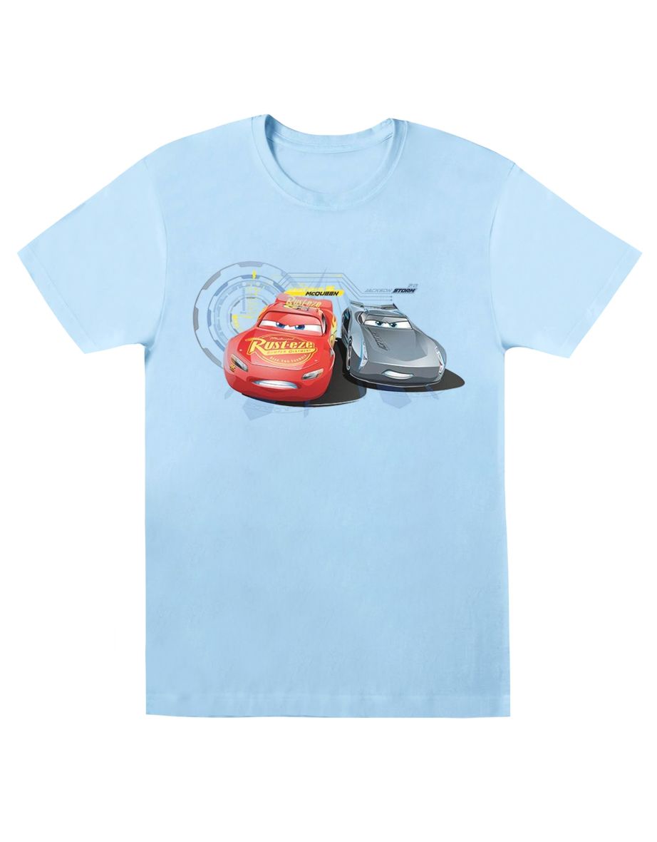 Disney Mens Cars Lightning Vs Storm T-Shirt - Baby Blue