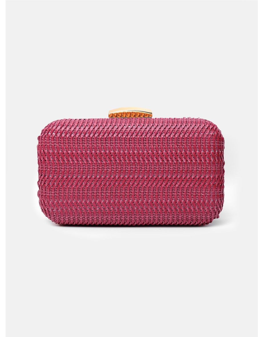 ALEXANDRA TEXTURED BOXY CLUTCH BAG IN RED