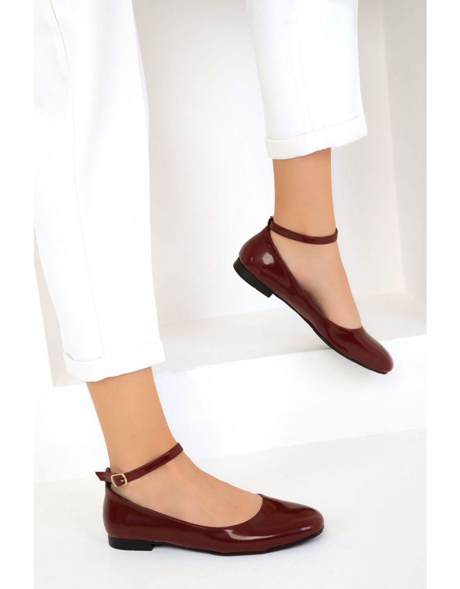 Burgundy patent leather flats on sale