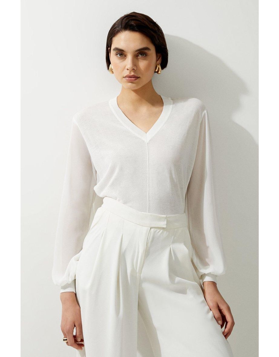 Lightweight Viscose Blend Summer Knit Georgette Sleeve Top