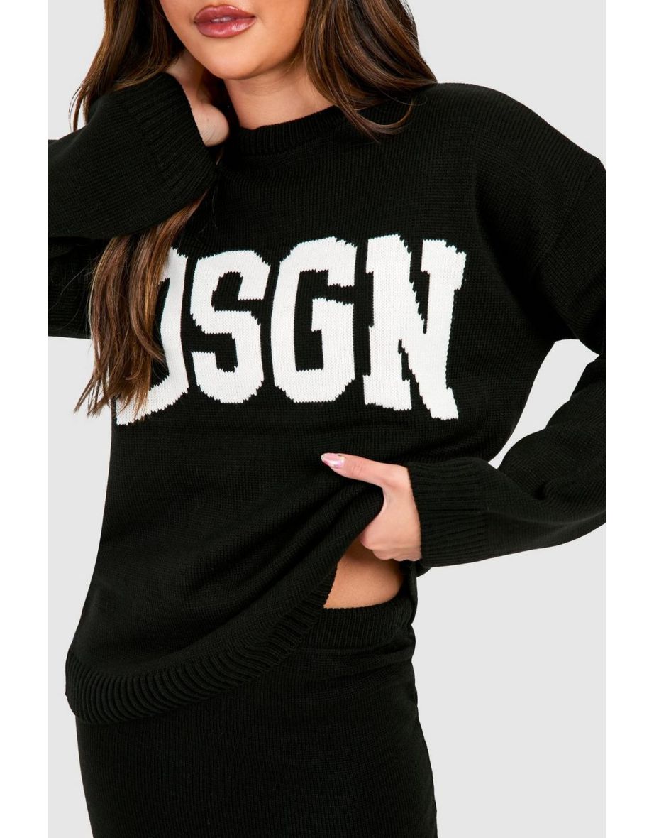 Dsgn Crew Neck Knitted Jumper And Maxi Skirt Set - black - 3