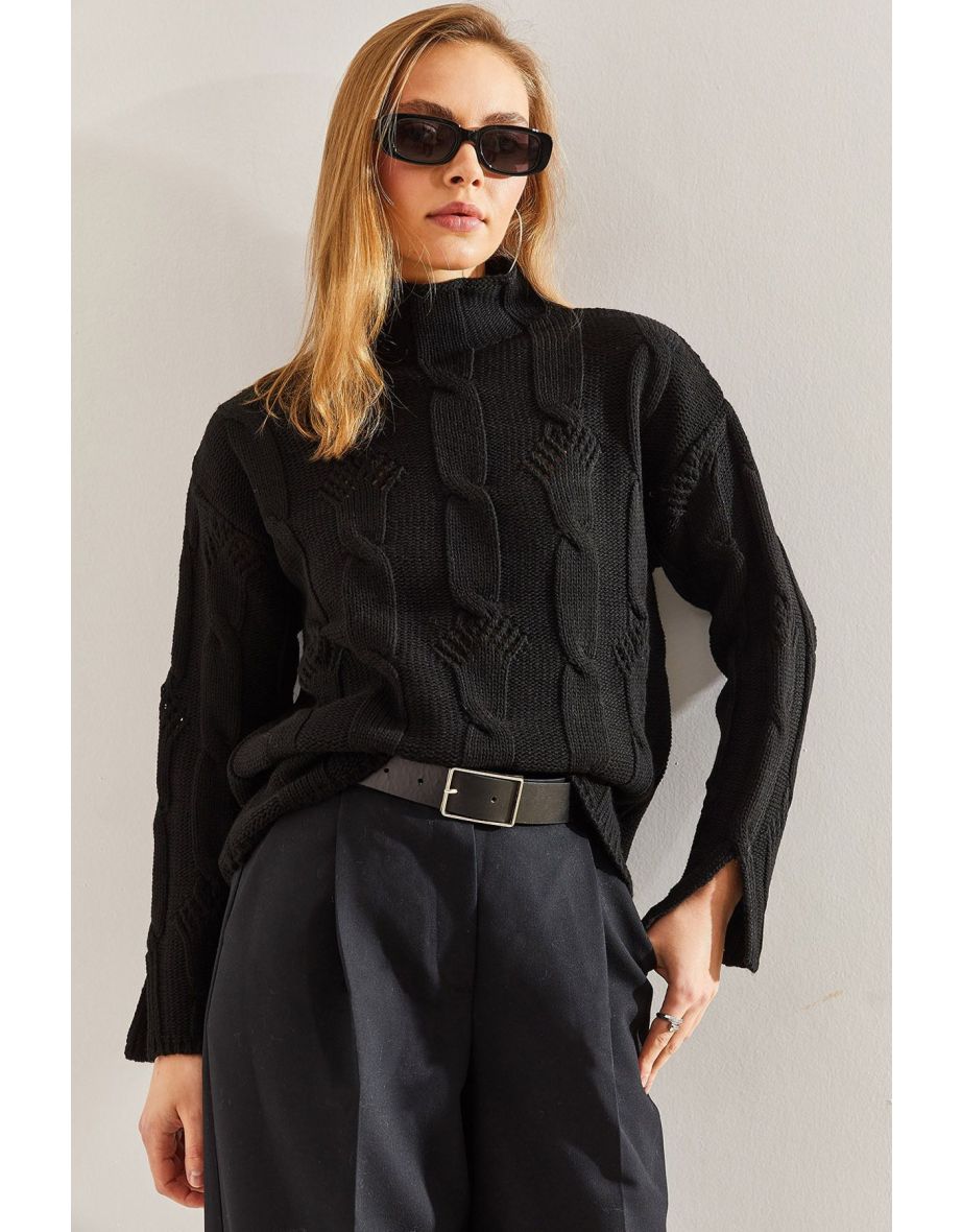Women's Half Turtleneck Hair Knitted Patterned Knitwear Sweater - 6