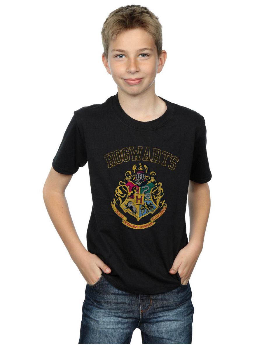 Harry Potter Boys Varsity Style Crest T-Shirt - Black