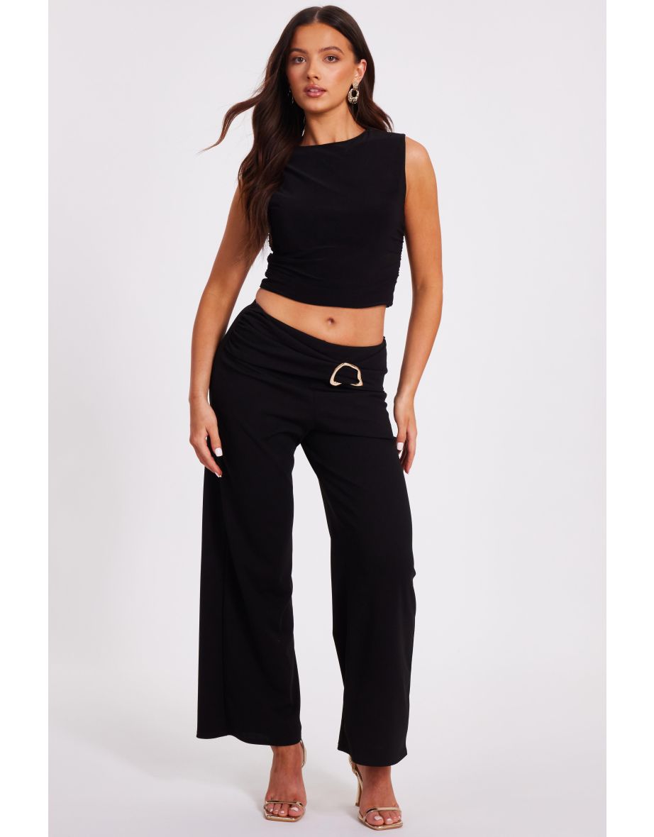 Petite Black Tie Waist Palazzo Trousers