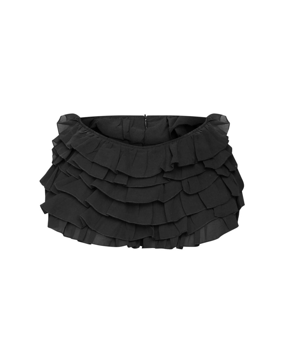 Shape Black Chiffon Ruffle Low Rise Hot Pants - 5
