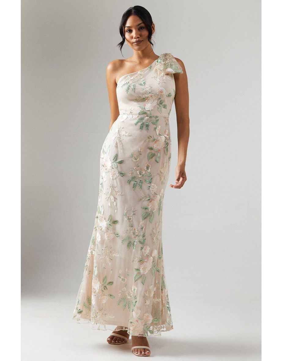Shop One Shoulder Rose Embroidered Bridesmaids Dress Online in Bahrain VogaCloset
