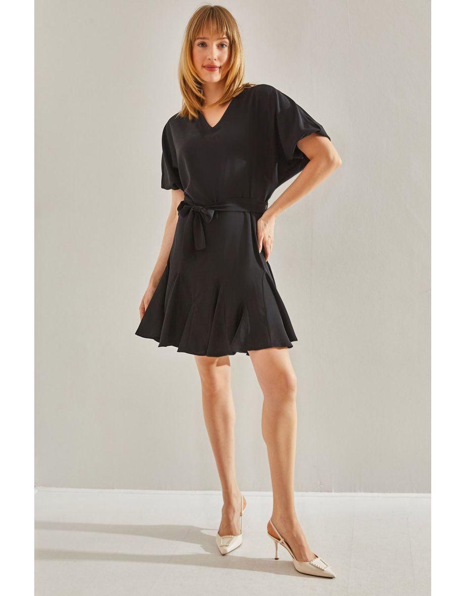 V neck belted dress outlet